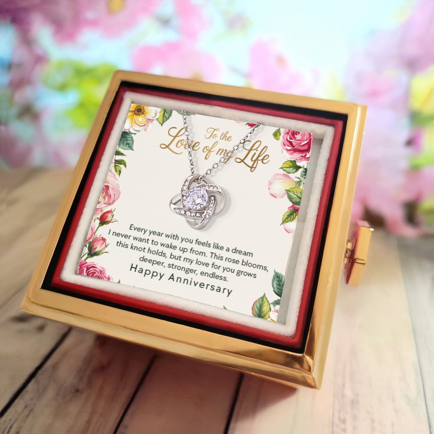 Rotating Rose Gift Box with Love Knot Necklace