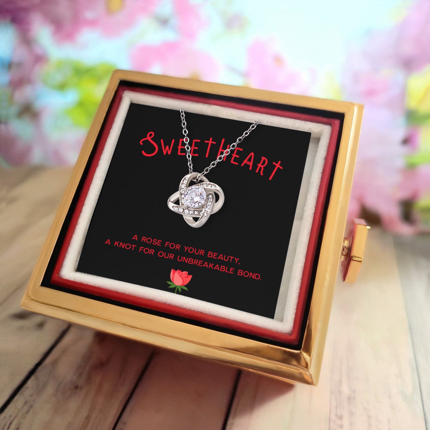 Love Knot Necklace with Preserved Rose for your Sweetheart