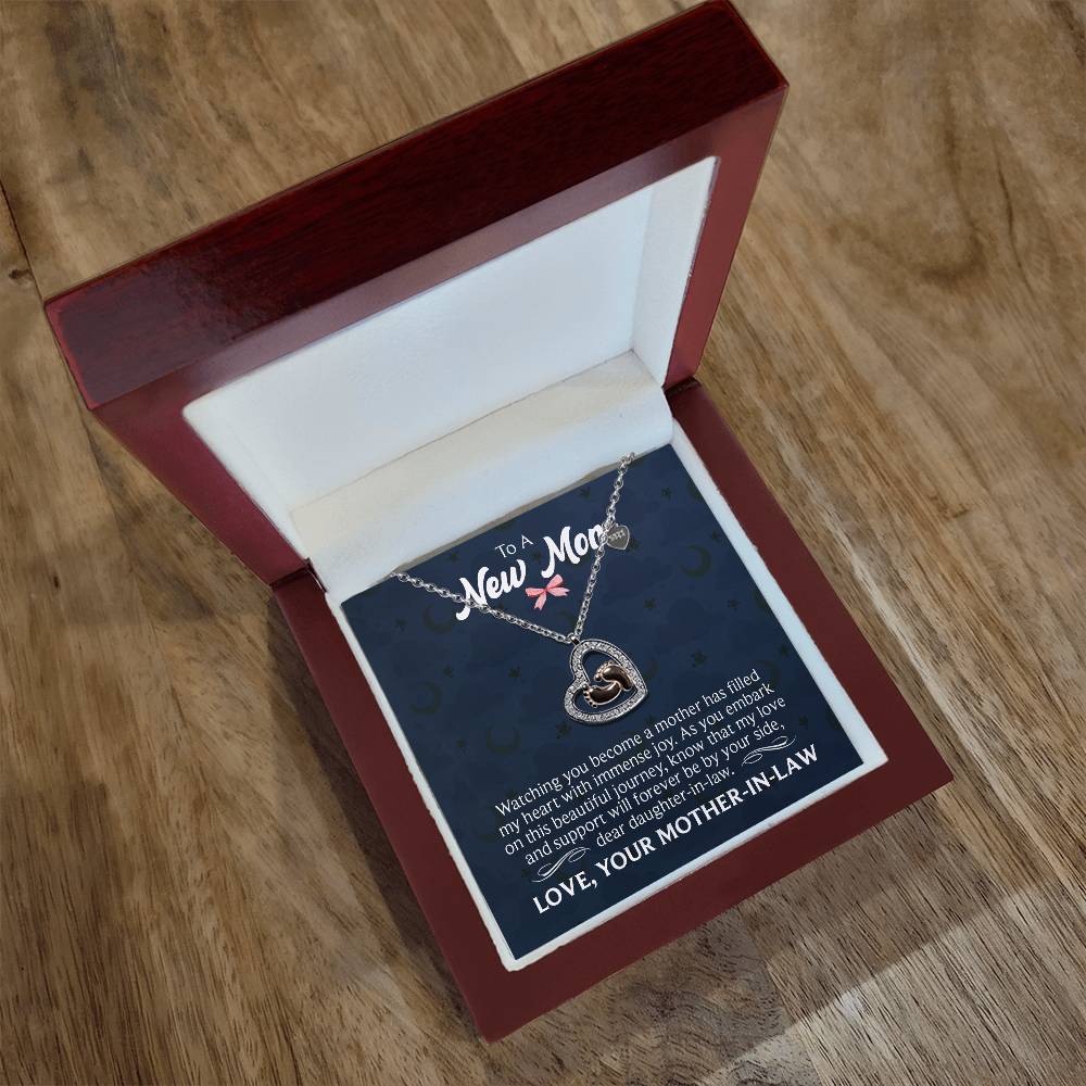 Baby Feet Heart Necklace for New Mom with Message Card from Mother-in-Law