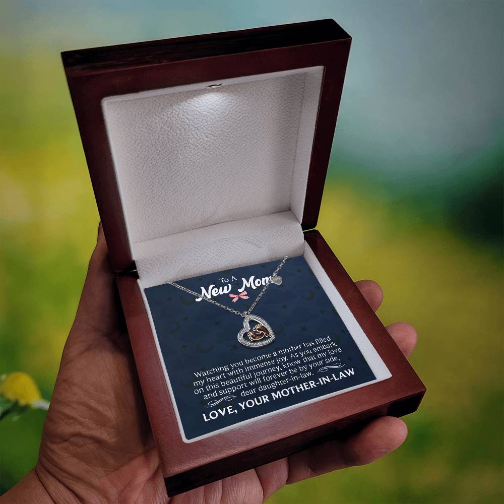 Baby Feet Heart Necklace for New Mom with Message Card from Mother-in-Law