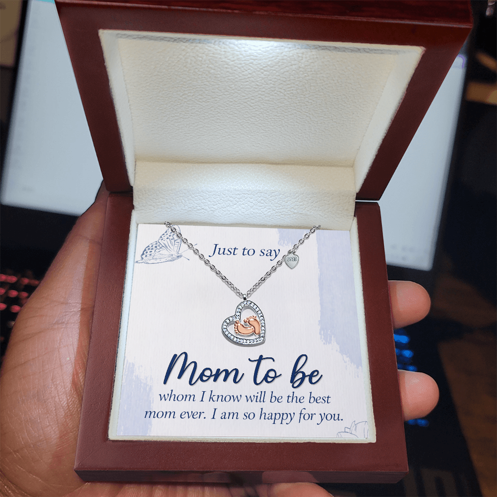 Baby Feet Heart Necklace Features a Sparkling Heart-Shaped Frame