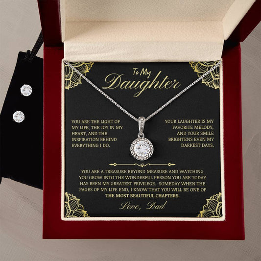 14k White Gold Finish Cubic Zirconia Necklace and Earrings from Dad to Daughter