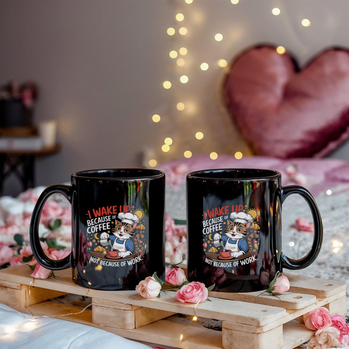 Black Ceramic Mug - I Wake Up Because of Coffee