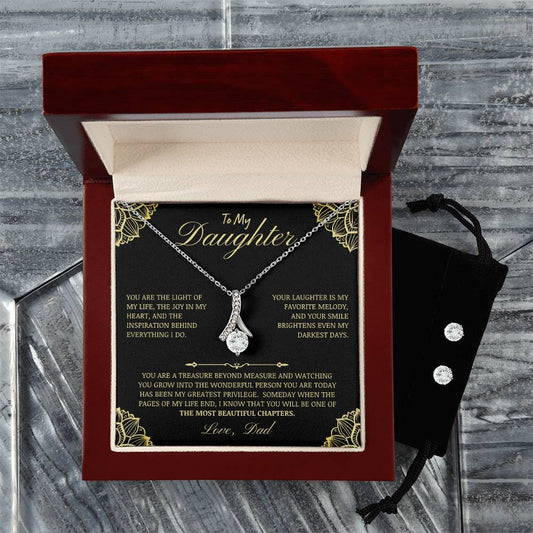 14k White Gold Finish Cubic Zirconia Necklace and Earrings from Dad to Daughter