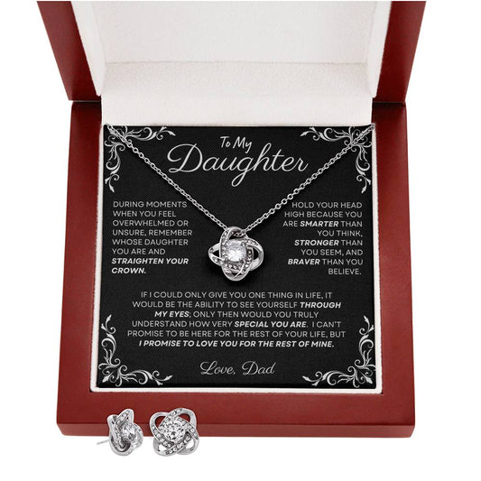 14k White Gold Cubic Zirconia Necklace and Earring Gift Set to Daughter from Dad