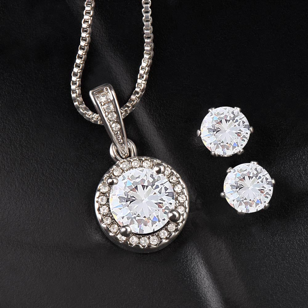 14k White Gold Cubic Zirconia Necklace and Earring Gift Set to Daughter from Dad