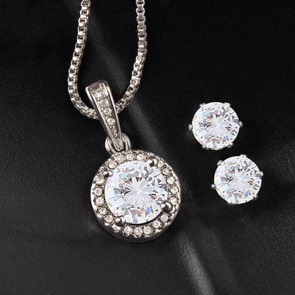 14k White Gold Cubic Zirconia Necklace and Earring Gift Set to Daughter from Dad