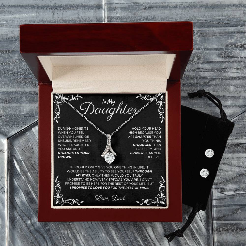 14k White Gold Cubic Zirconia Necklace and Earring Gift Set to Daughter from Dad