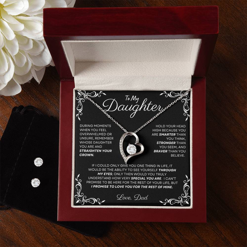 14k White Gold Cubic Zirconia Necklace and Earring Gift Set to Daughter from Dad