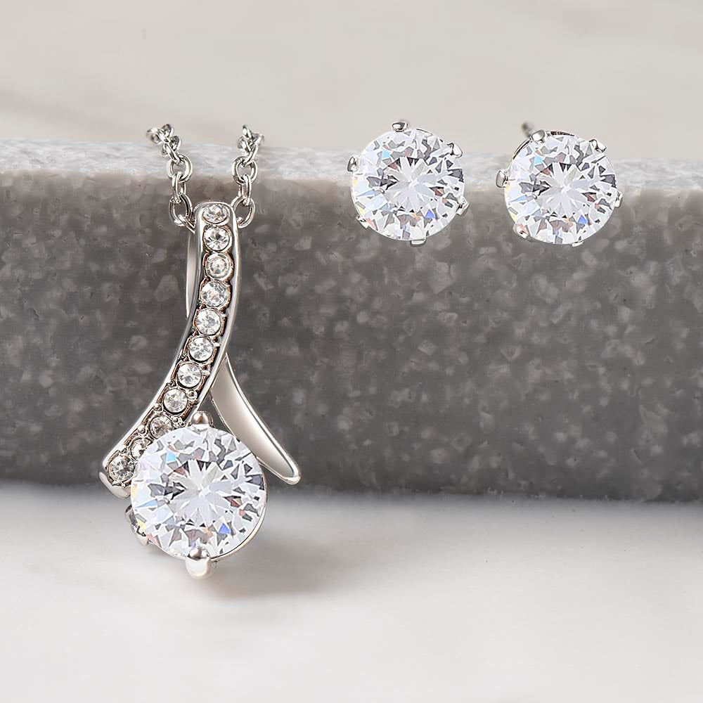14k White Gold Finish Cubic Zirconia Necklace and Earrings from Dad to Daughter