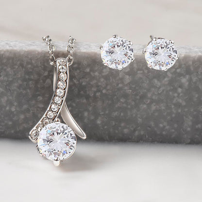 14k White Gold Finish Cubic Zirconia Necklace and Earrings from Dad to Daughter