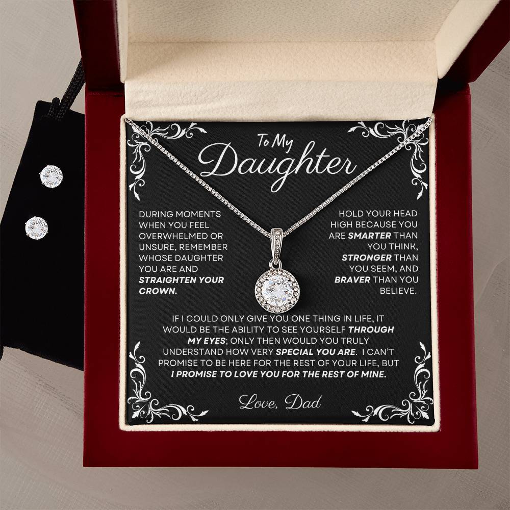 14k White Gold Cubic Zirconia Necklace and Earring Gift Set to Daughter from Dad