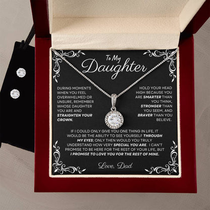14k White Gold Cubic Zirconia Necklace and Earring Gift Set to Daughter from Dad