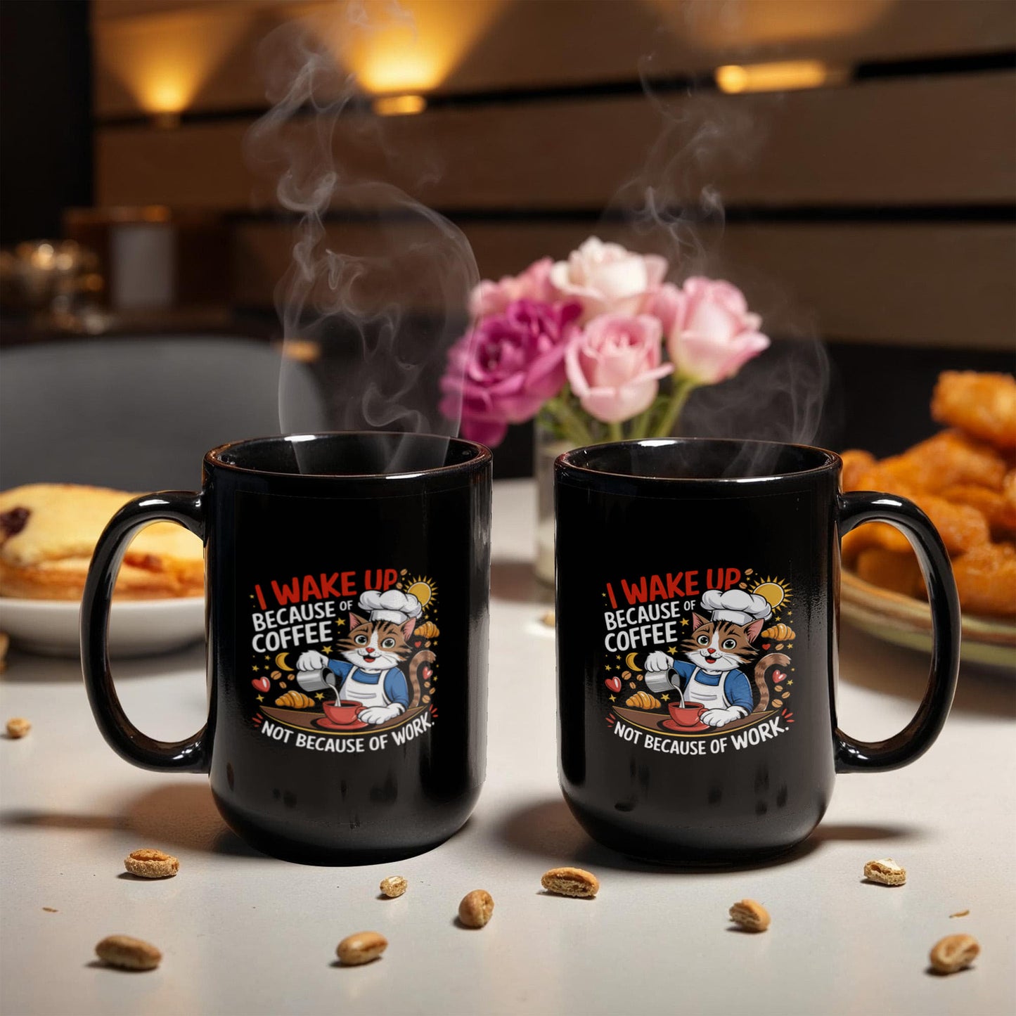 Black Ceramic Mug - I Wake Up Because of Coffee