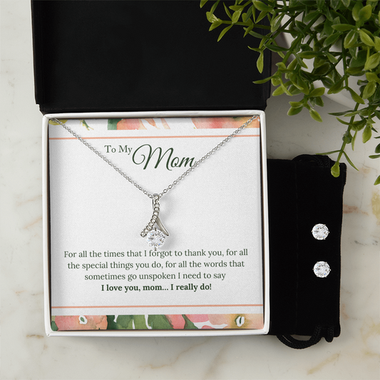 Alluring Beauty Necklace and Cubic Zirconia Earring Set - Gift to Thank Mom for All She Does