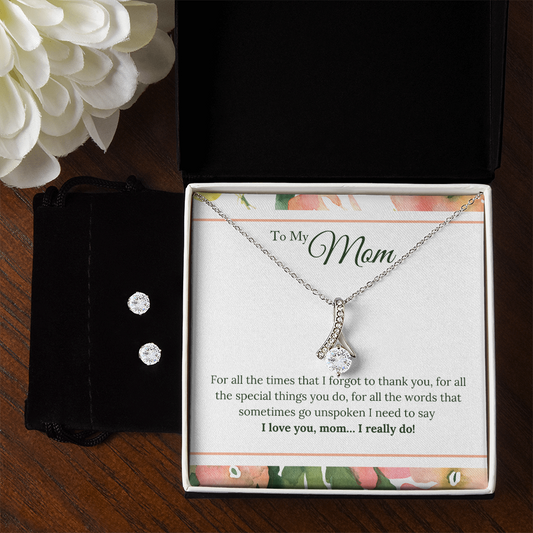 Alluring Beauty Necklace and Cubic Zirconia Earring Set - Gift to Thank Mom for All She Does