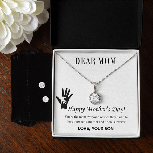 Eternal Hope Necklace and Cubic Zirconia Earring Set - A Mother's Day Gift from Son