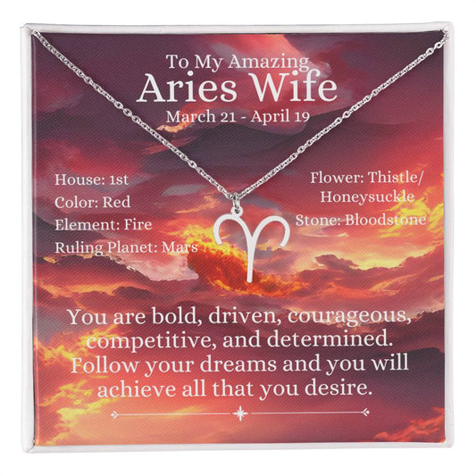 Zodiac Sign Necklace - Aries Wife - Red Sky