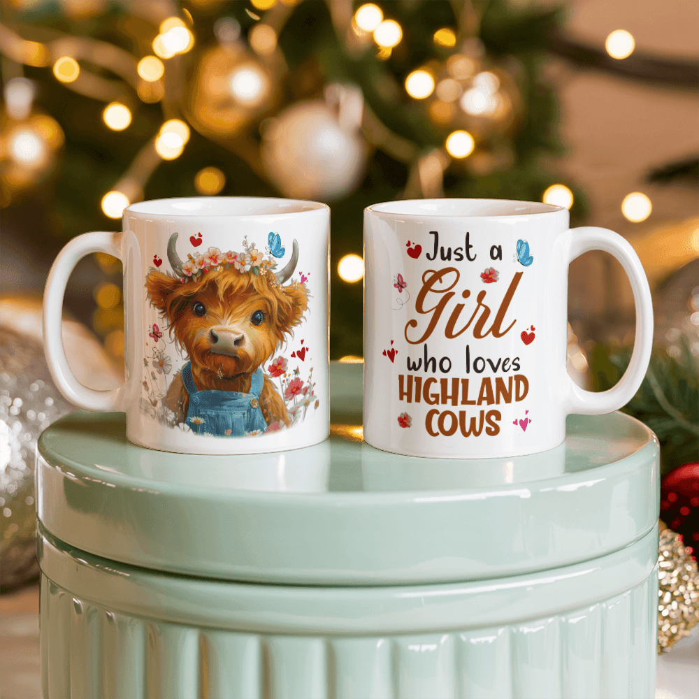 11 oz White Ceramic Mug Just a Girl Who Loves Highland Cows