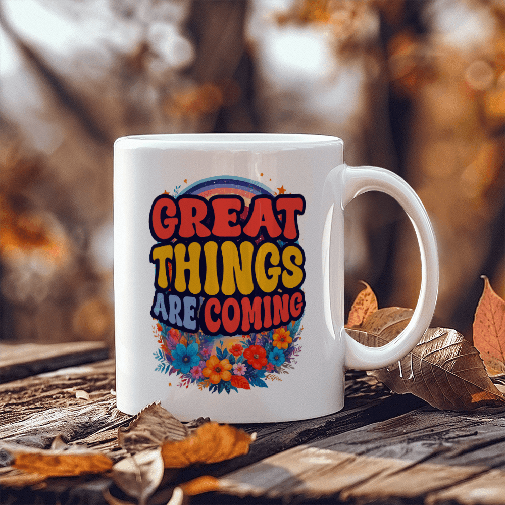 11 oz White  Ceramic Mug Great Things Are Coming