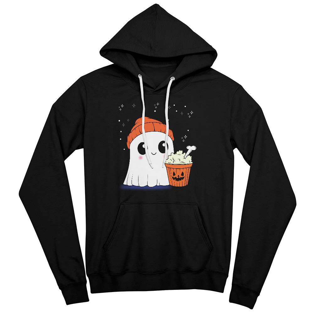 GHOST AND POPCORN BLACK HOODIE SWEATSHIRT