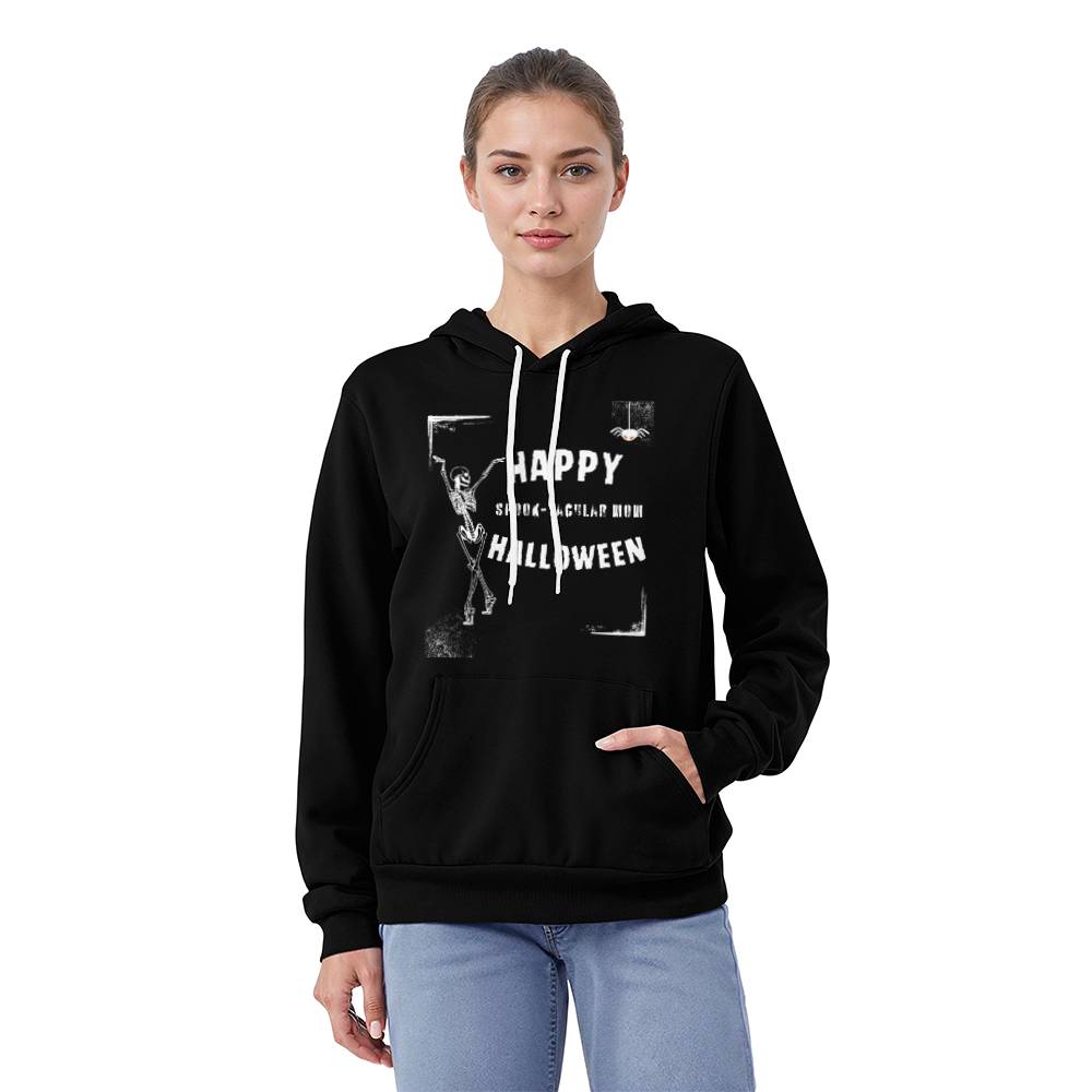 SPOOK-TACULAR MOM - BLACK or HEATHER HOODIE SWEATSHIRT WITH  CURVED DESIGN