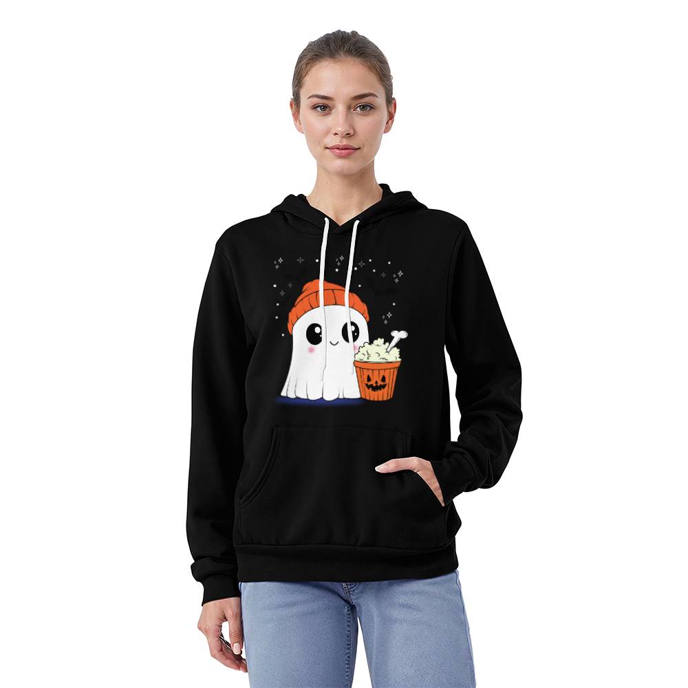 GHOST AND POPCORN BLACK HOODIE SWEATSHIRT