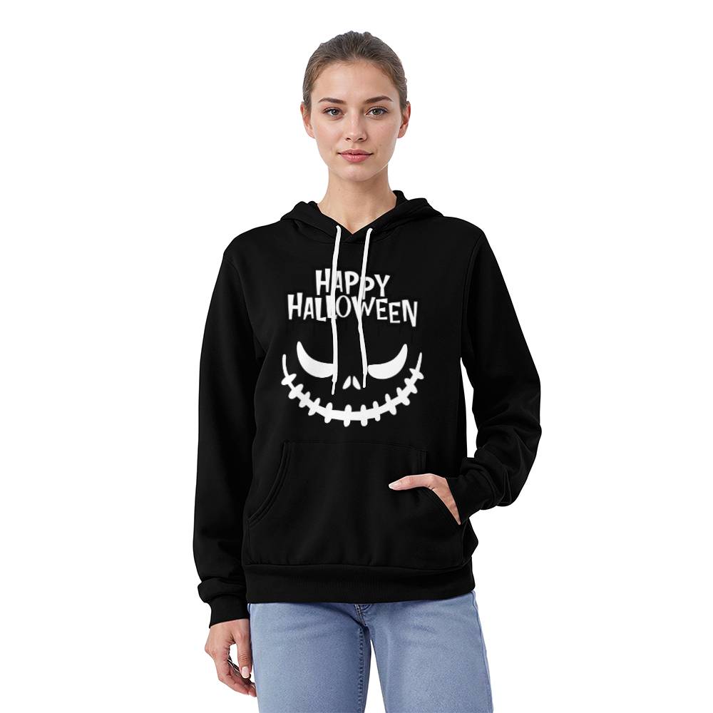 HAPPY HALLOWEEN SPOOKY SMILE BLACK or HEATHER HOODIE SWEATSHIRT