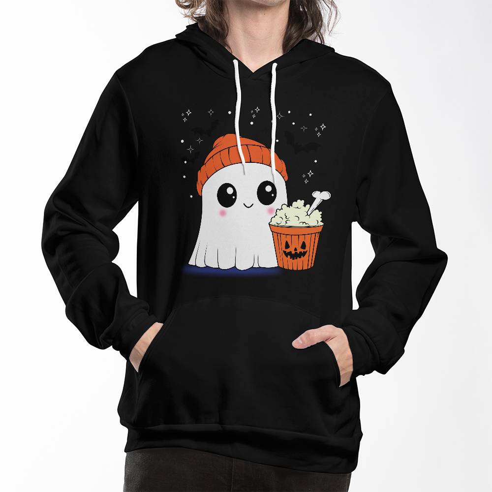 GHOST AND POPCORN BLACK HOODIE SWEATSHIRT