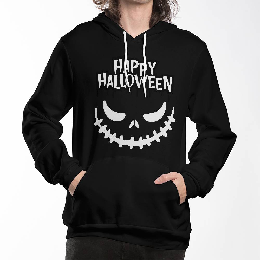 HAPPY HALLOWEEN SPOOKY SMILE BLACK or HEATHER HOODIE SWEATSHIRT