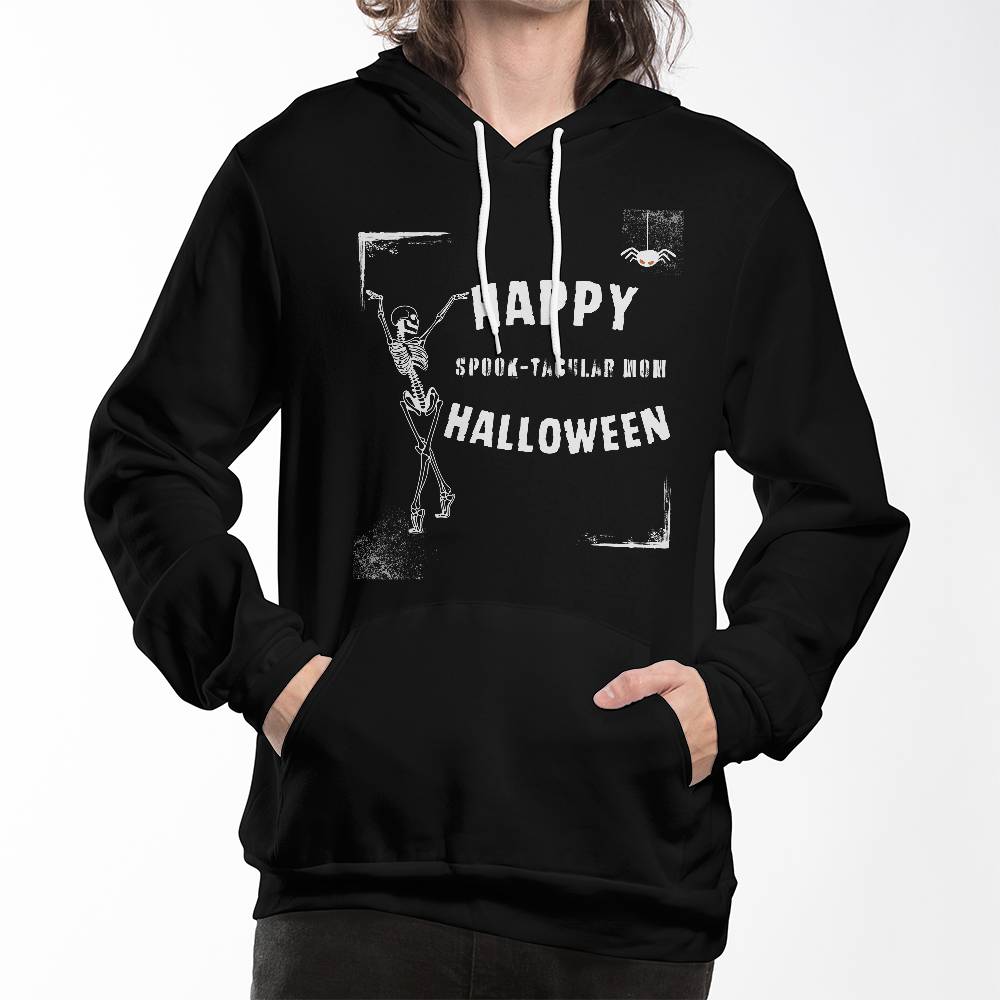 SPOOK-TACULAR MOM - BLACK or HEATHER HOODIE SWEATSHIRT WITH  CURVED DESIGN