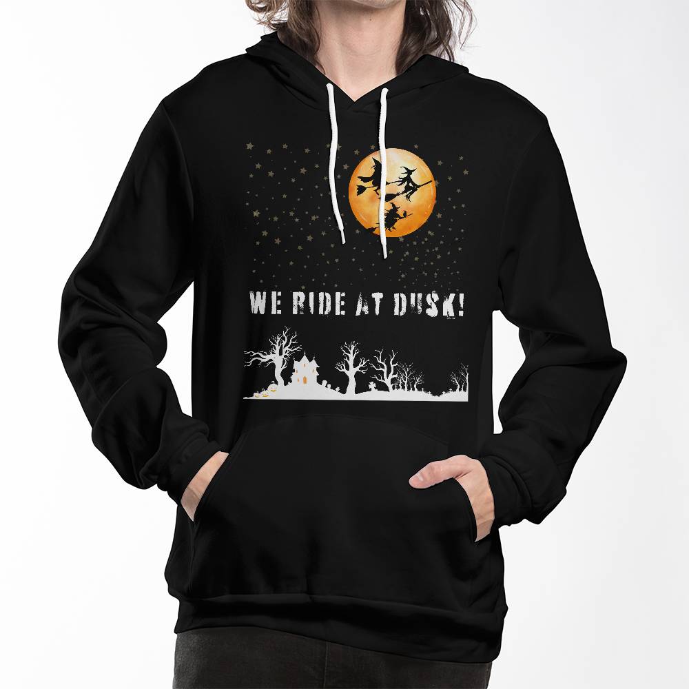 WE RIDE AT DUSK - BLACK or HEATHER HOODIE SWEATSHIRT MOON FLIGHT