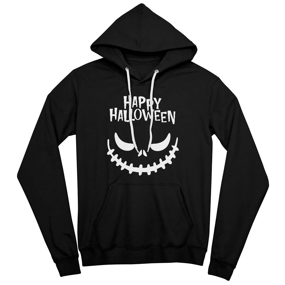 HAPPY HALLOWEEN SPOOKY SMILE BLACK or HEATHER HOODIE SWEATSHIRT