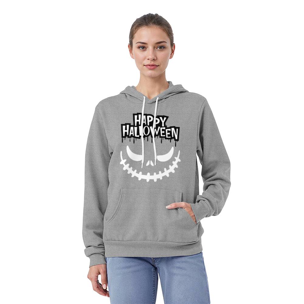 HAPPY HALLOWEEN SPOOKY SMILE BLACK or HEATHER HOODIE SWEATSHIRT