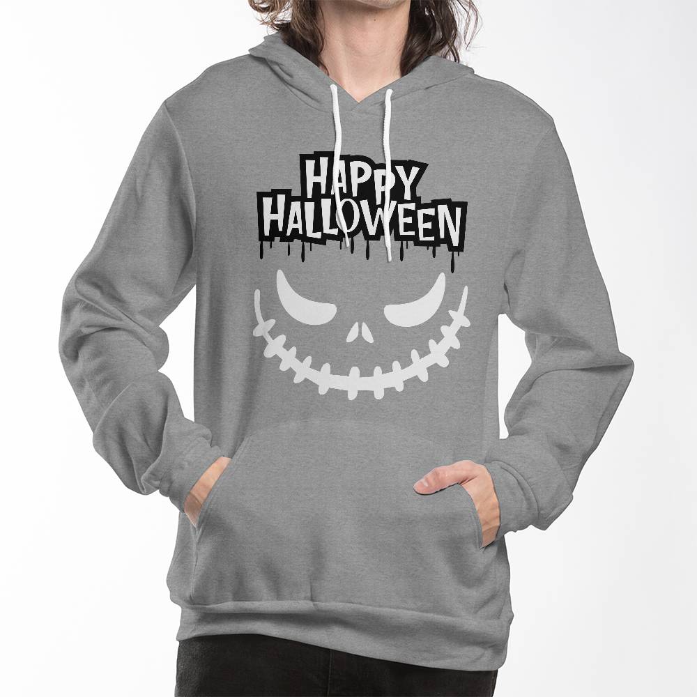 HAPPY HALLOWEEN SPOOKY SMILE BLACK or HEATHER HOODIE SWEATSHIRT