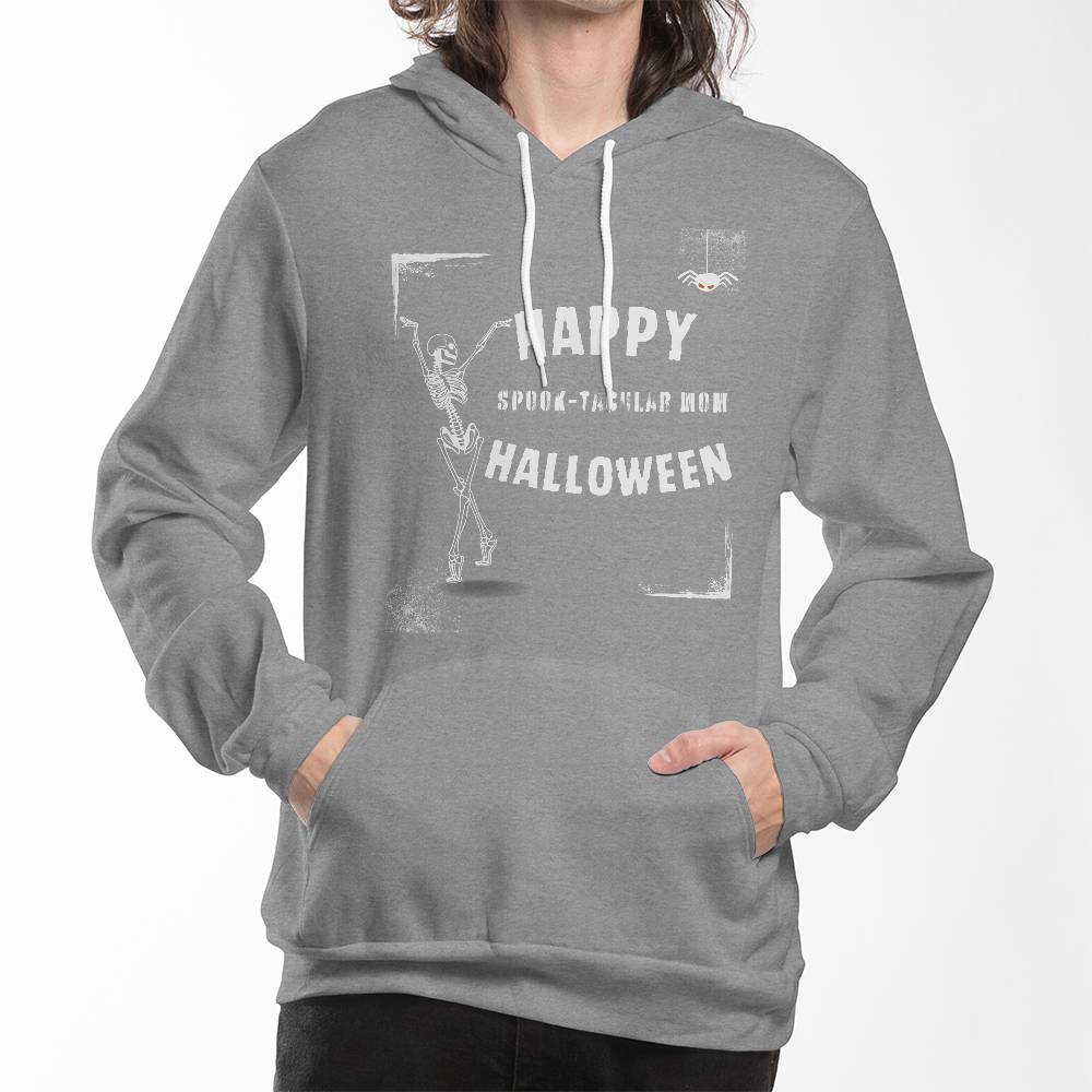 SPOOK-TACULAR MOM - BLACK or HEATHER HOODIE SWEATSHIRT WITH  CURVED DESIGN