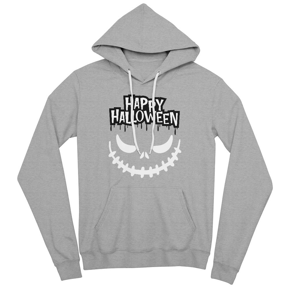 HAPPY HALLOWEEN SPOOKY SMILE BLACK or HEATHER HOODIE SWEATSHIRT