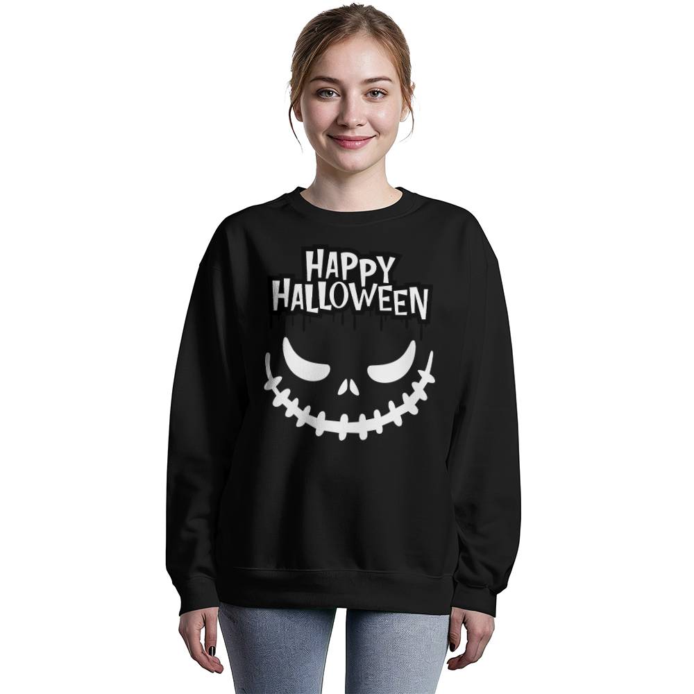 HAPPY HALLOWEEN SPOOKY SMILE BLACK CREWNECK SWEATSHIRT