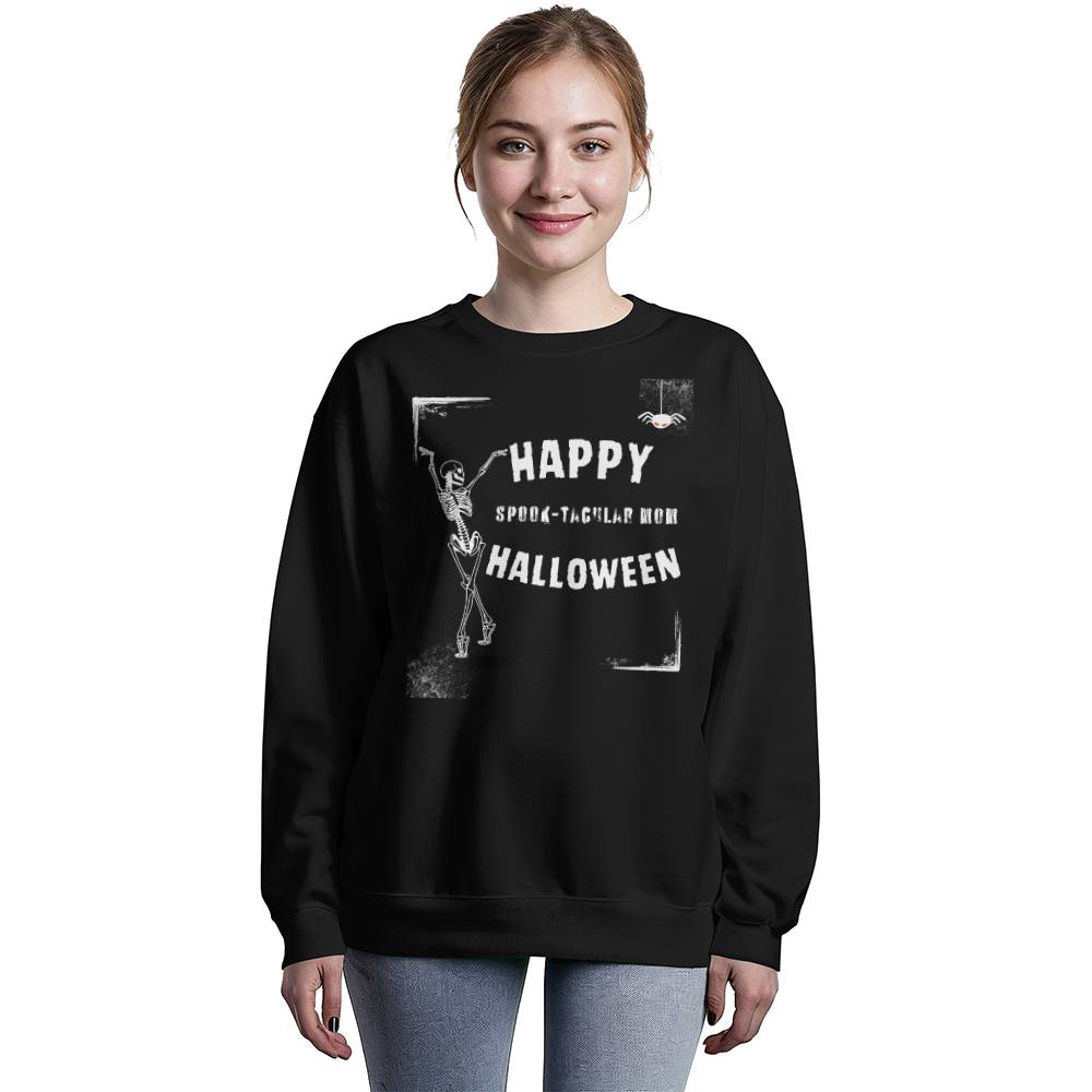 SPOOK-TACULAR MOM - BLACK-OR-HEATHER CREWNECK SWEATSHIRT CURVED DESIGN