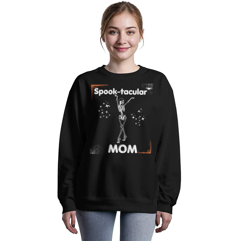 SPOOK-TACULAR MOM - BLACK or HEATHER CREWNECK SWEATSHIRT with STARS