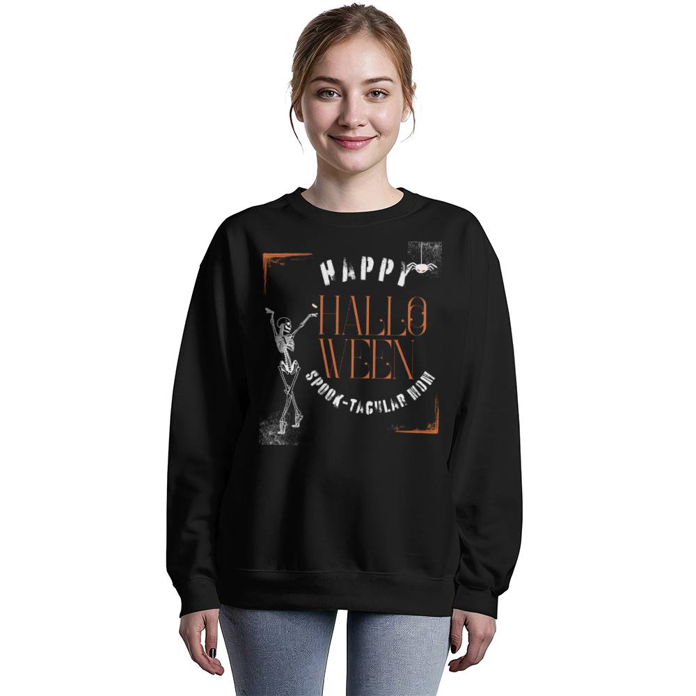 SPOOK-TACULAR MOM - BLACK or HEATHER CREWNECK SWEATSHIRT WITH ORANGE ACCENT