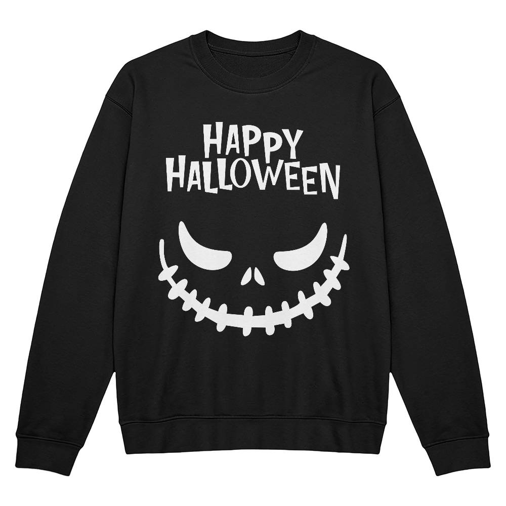 HAPPY HALLOWEEN SPOOKY SMILE BLACK CREWNECK SWEATSHIRT