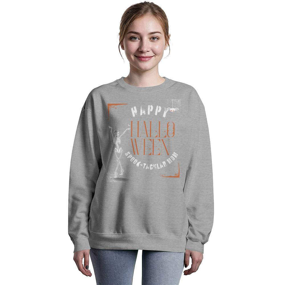 SPOOK-TACULAR MOM - BLACK or HEATHER CREWNECK SWEATSHIRT WITH ORANGE ACCENT