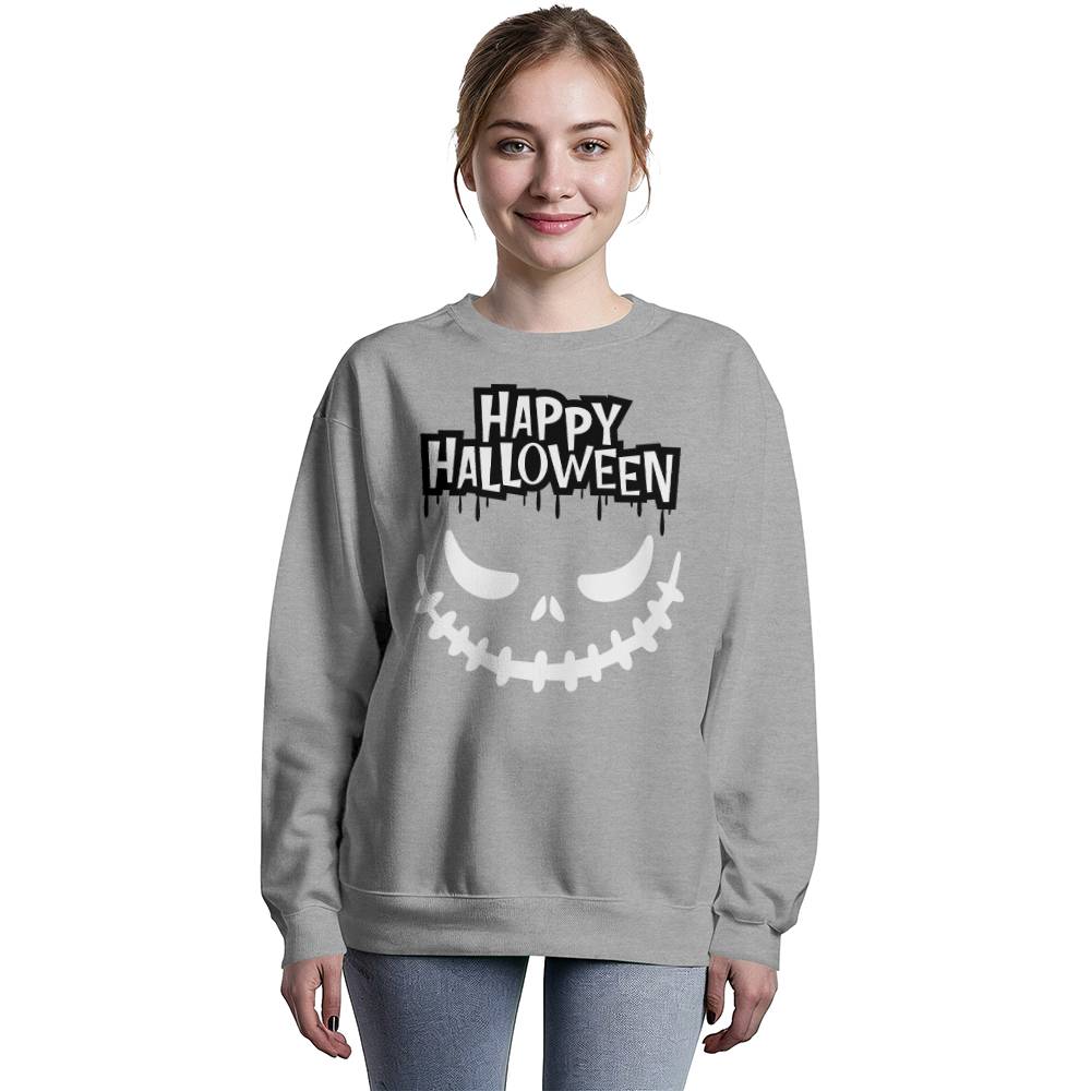 HAPPY HALLOWEEN SPOOKY SMILE BLACK CREWNECK SWEATSHIRT