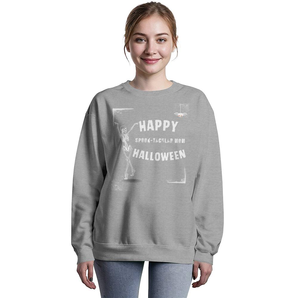 SPOOK-TACULAR MOM - BLACK-OR-HEATHER CREWNECK SWEATSHIRT CURVED DESIGN