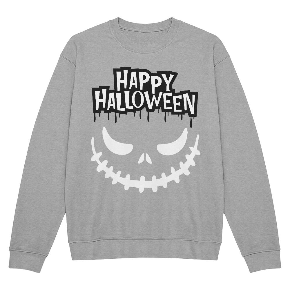 HAPPY HALLOWEEN SPOOKY SMILE BLACK CREWNECK SWEATSHIRT