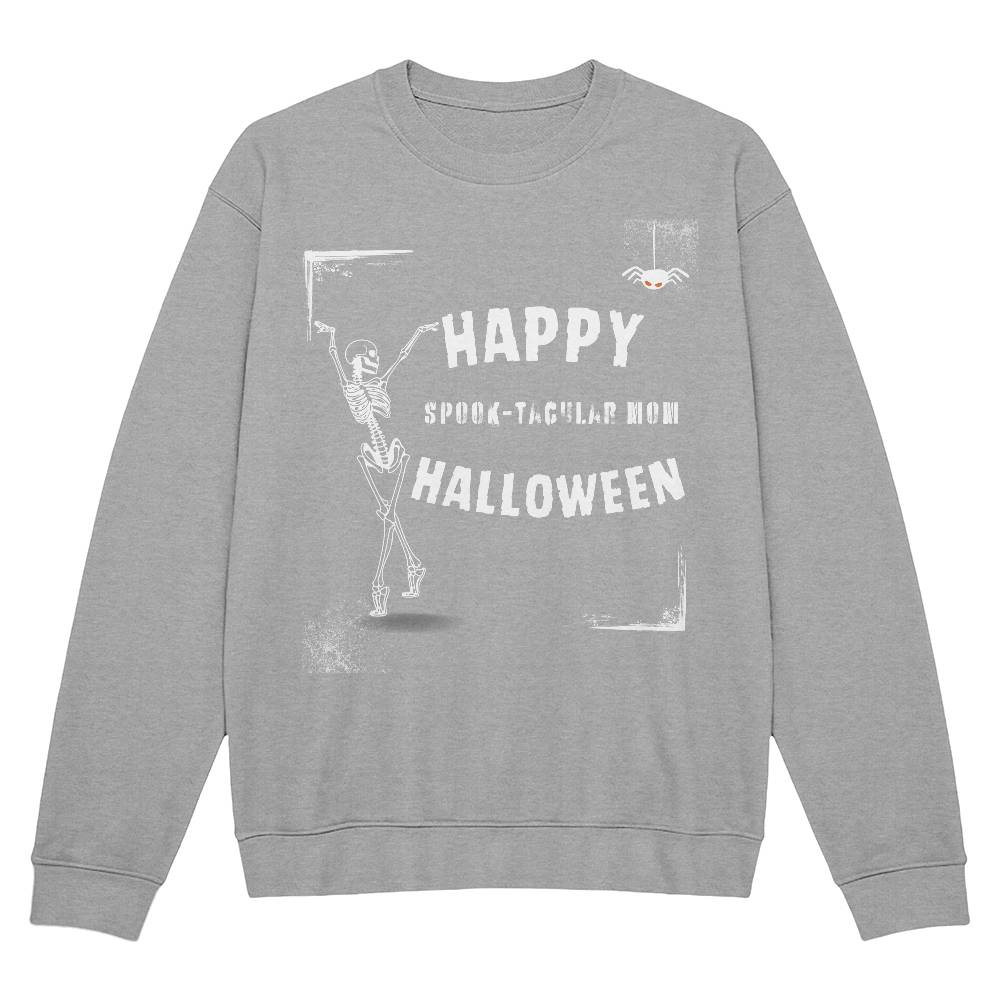 SPOOK-TACULAR MOM - BLACK-OR-HEATHER CREWNECK SWEATSHIRT CURVED DESIGN