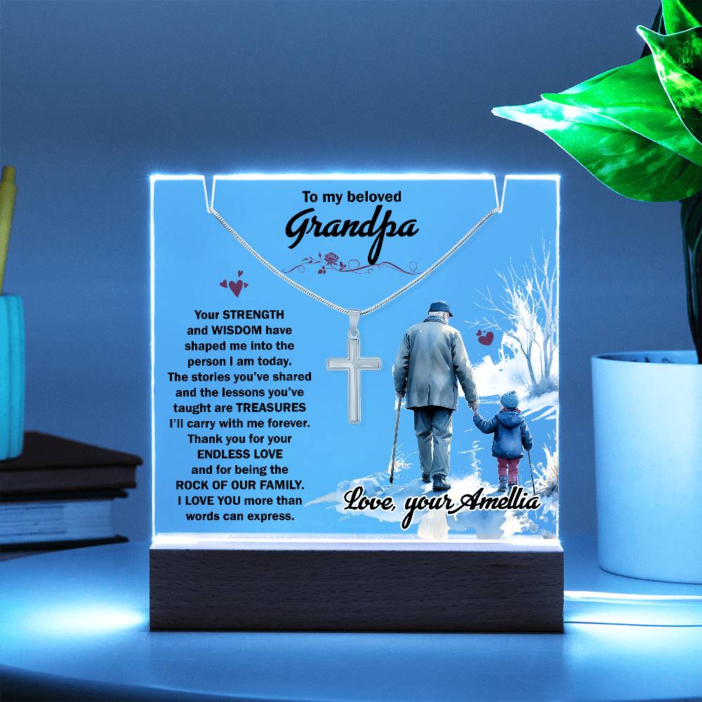 Acrylic Plaque and Necklace Gift Set - To My Beloved Grandpa