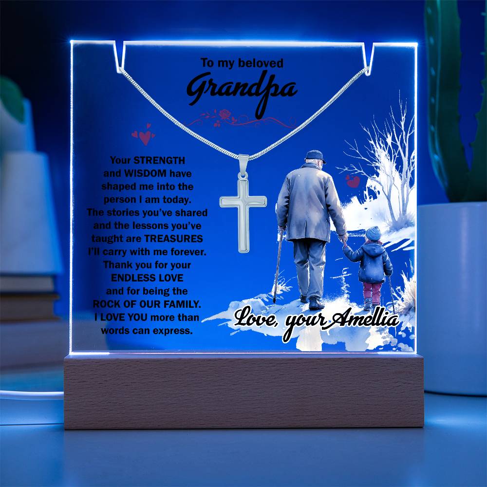 Acrylic Plaque and Necklace Gift Set - To My Beloved Grandpa