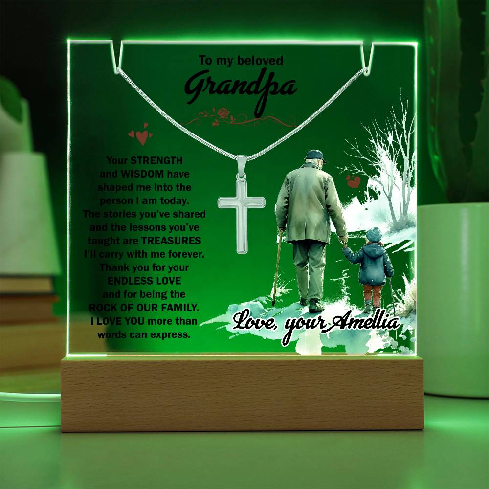 Acrylic Plaque and Necklace Gift Set - To My Beloved Grandpa